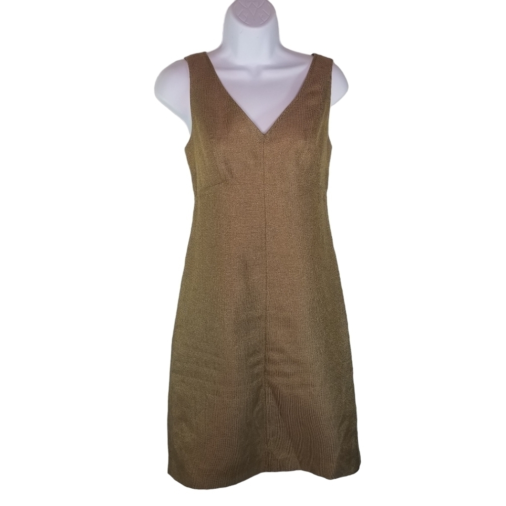 Talbots gold linen blend sheath career dress nwot